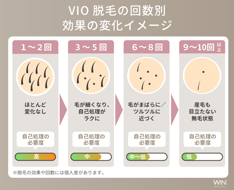 VIO脱毛の回数別効果の変化
