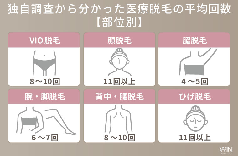 独自調査から分かった医療脱毛の平均回数【部位別】